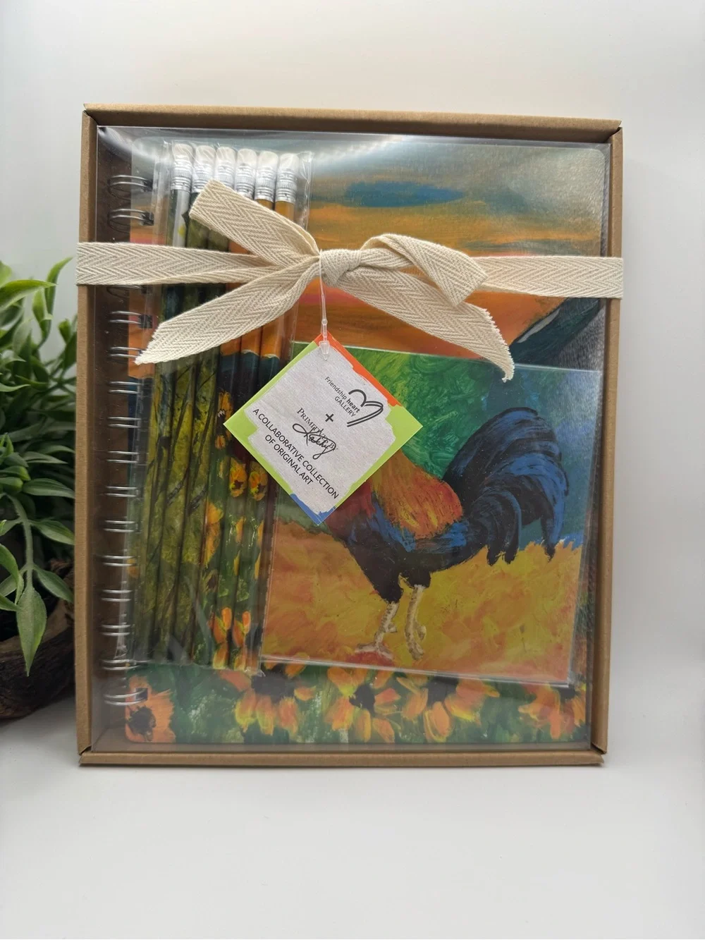Primitives by Kathy notebook set. Spiral notebook, sticky notes and 6 pencils.